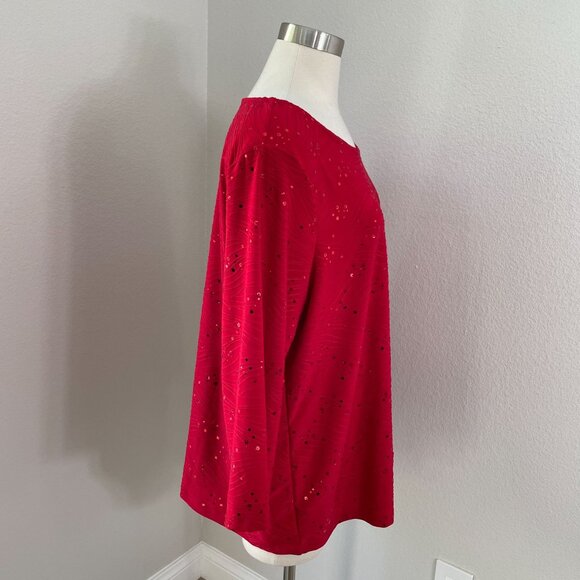 NEW JM Collection Womans Plus 3X Red Sequin Tunic Top Stretch Shirt - Picture 3 of 11
